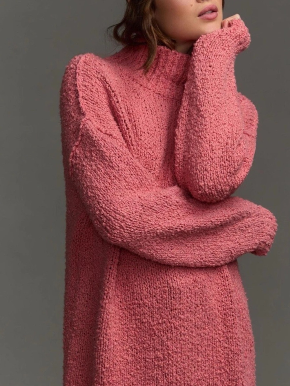 Anthropologie The Need-It Oversized Mock Neck Sweater loose knit in Rose size sm